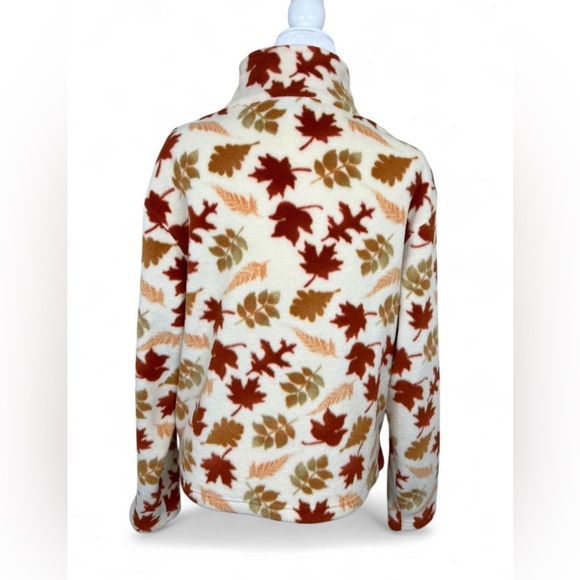 Vintage Mountain Lake autumn leaf print fleece zip up sweater - Picture 2 of 8